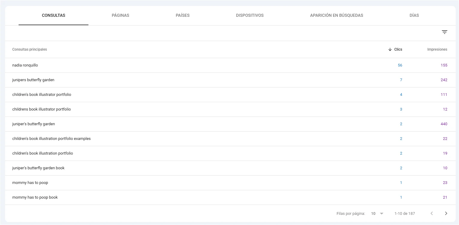 Top ranked queries in Google Search Console - Nadia Ronquillo